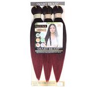 Pre Stretched Braid (PACK OF 3) by Smart Braid 16" long (IDEAL FOR KIDS) Easy Braiding Crochet Anti Bacterial Yaki Texture Hair Extension Ombre Hot Water setting No Itch (T1B/900)