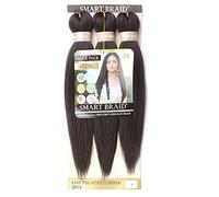 Pre Stretched Braid (PACK OF 3) by Smart Braid 16" long (IDEAL FOR KIDS) Easy Braiding Crochet Anti Bacterial Yaki Texture Hair Extension Ombre Hot Water setting No Itch (4 Chocolate Brown)
