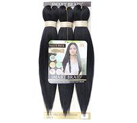 Pre Stretched Braid (PACK OF 3) by Smart Braid 16" long (IDEAL FOR KIDS) Easy Braiding Crochet Anti Bacterial Yaki Texture Hair Extension Ombre Hot Water setting No Itch (1 Jet Black)