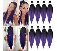 Pre-Stretched Braiding Hair 20 Inch 8 Packs Yaki Permanent Braiding Hair Hot Water Setting Synthetic Hair for Twist Braids Ombre Black to Purple (20 Inch, #1B/Purple)