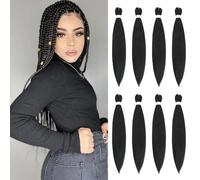 Pre Stretched Braiding Hair 24 Inch 8 Packs Long Braiding Hair Extension For Twist Or Box Braids Black Crochet Braids Hair Extensions Hot Water Setting Soft Yaki Texture(24Inch,1B)