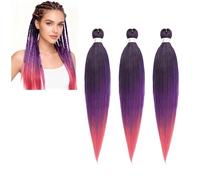 Pre Stretched Braiding Hair,26 In Ombre Purple Hair Extensions,Texture Knotless Box Braids,Long Synthetic Crochet Pre Stretched Synthetic Braiding for Stage Party Halloween Costume Cosplay (3, B)