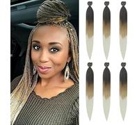 Pre Stretched Braiding Hair 28 Inches 6 Bundles Ombre Blonde Braiding Hair Professional Itch Free Hot Water Setting Synthetic Corchet Braid Hair Extensions (1B/27/613)