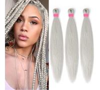 Pre-Stretched Braiding Hair Easy Braid Professional Itch- Synthetic Fibre Crochet Braids Yaki Texture Hair Extensions 6 Packs Braid Hair (26 Inch(Pack of 3), Sliver)