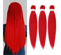 Pre-Stretched Braiding Hair Easy Braid Professional Itch- Synthetic Fibre Crochet Braids Yaki Texture Hair Extensions 6 Packs Braid Hair (26 Inch(Pack of 3), Red)