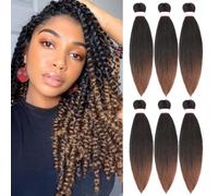 Pre-Stretched Braiding Hair Easy Braid Professional Itch- Synthetic Fibre Crochet Braids Yaki Texture Hair Extensions 6 Packs Braid Hair (16 Inch(Pack of 6), 1B/30#)