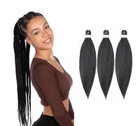 Pre Stretched Braiding Hair, Yaki Texture EZ Braiding Hair Extensions for Box Braids, Knotless Braids, Twist, Crochet Braids, (#4 Chocolate Brown, 28 Inch (Pack of 6))