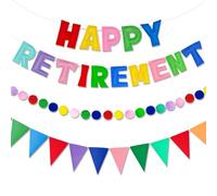 Pre-Strung 3D Happy Retirement Banner, Felt Garland Rainbow Happy Retirement, Multicolor Bunting String and Pom Garland, Reusable Happy Retirement Party Decorations for Women Men