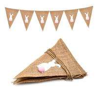 Pre-Strung Easter Burlap Banner 3D Bunny Tail Natural Burlap Hanging Decorative Flags Easter Party Decoration Photo Background Indoor Outdoor Wall Window Fireplace Decorative Banner NO DIY