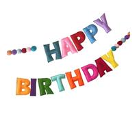 Pre-Strung Happy Birthday Banner - Felt Ball Garland - HAPPY BIRTHDAY Garland, Rainbow Birthday Decorations, Personalized Sign for Party Decor, Photo Prop (Blue 2)
