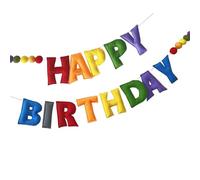 Pre-Strung Happy Birthday Banner - Felt Ball Garland - HAPPY BIRTHDAY Garland, Rainbow Birthday Decorations, Personalized Sign for Party Decor, Photo Prop (Colorful 2)