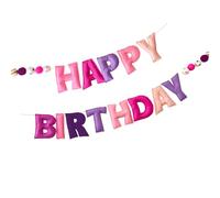Pre-Strung Happy Birthday Banner - Felt Ball Garland - HAPPY BIRTHDAY Garland, Rainbow Birthday Decorations, Personalized Sign for Party Decor, Photo Prop (Pink 2)