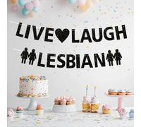 Pre-Strung Lesbian Bachelorette Party Decorations, Live Laugh Lesbian Banner, Black glitter Emo Goth Queer Gay Pride LGBTQ Hen Party Decor Supplies