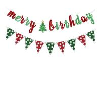 Pre-Strung Merry Christmas Birthday Banner Decorations Glitter Red Green Xmas Tree Decoration Winter Happy Birthday Shower Holiday Party NO DIY