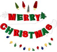 Pre-Strung Red Green Merry Christmas Felt Garland Banner, Christma Banner Party Decor, Christmas Decorations Supplies for Home Office Party Fireplace Mantel (Merry Christmas)
