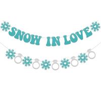 Pre-Strung Snow in Love Banner - Winter Bridal Shower Party Decorations, Wonderland Wedding Party Decor, Winter Engagement Party Decorations Blue Silver Glitter