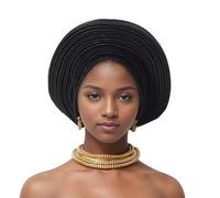 Pre Tied African Headties Hat Turban Cap for Women Nigerian Head Tie Auto Gele Head Wrap for Wedding Party-200G, Black, One Size