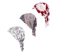 Pre Tied Chemo Head Scarf 3 Packed Beanie Skull Cover Cap for Women (Set6-Long Style), A3-3 Packed, One Size