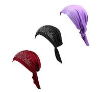 Pre Tied Chemo Head Scarf 3 Packed Beanie Skull Cover Cap for Women (Set6-Long Style), C3-Middle Strap-3 Packed, One Size