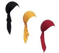 Pre Tied Chemo Head Scarf 3 Packed Beanie Skull Cover Cap for Women (Set6-Long Style), D1-Long Strap-3 Packed, One Size