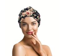 Pre Tied Headwrap Chemo Headwear Women Beanie Scarf Turban Cap Satin Lined Style Alopecia Bandana Headscarf (Black Floral)