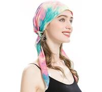 Pre Tied Headwrap Headscarf Chemo Headwear Beanie Head Cover Scarf Turban Cap Alopecia Bandana (Ribbed Rainbow)