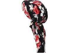 Pre Tied Headwrap Headscarf Chemo Headwear Beanie Head Cover Scarf Turban Cap Cotton Alopecia Bandana (Black Red Flower)