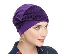 Pre Tied Lace Headwrap for Women, Full Coverage Turban Cap with Floral Crossover Front for Everyday Wear and Outfit Use Pre Tied Lace Headwrap Full Coverage Turban Cap Floral Crossover Head Wrap Slip