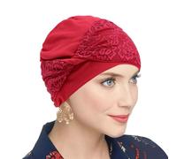 Pre Tied Lace Headwrap for Women, Full Coverage Turban Cap with Floral Crossover Front for Everyday Wear and Outfit Use Pre Tied Lace Headwrap Full Coverage Turban Cap Floral Crossover Head Wrap Slip