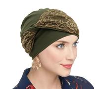 Pre Tied Lace Headwrap for Women, Full Coverage Turban Cap with Floral Crossover Front for Everyday Wear and Outfit Use Pre Tied Lace Headwrap Full Coverage Turban Cap Floral Crossover Head Wrap Slip