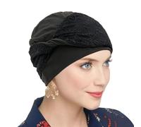 Pre Tied Lace Headwrap for Women, Full Coverage Turban Cap with Floral Crossover Front for Everyday Wear and Outfit Use Pre Tied Lace Headwrap Full Coverage Turban Cap Floral Crossover Head Wrap Slip