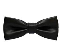 Pre-tied Solid Color PU Leather luxury Bow Ties Tuxedo Banquet Big Bowtie, Black, Medium