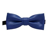 Pre-tied Solid Color PU Leather luxury Bow Ties Tuxedo Banquet Big Bowtie, Blue, Medium