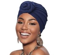Pre-Tied Twisted Turbans Hat for Women African Head Scarf Beanie Cancer Chemo Headwear Cap Head Wraps for Black Women, 1 Pack Twisted Braid Flower: Navy Blue, One Size