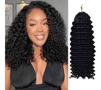 Pre-Twisted Crochet Braids Human Hair Extensions Deep Wave Curly Feather Knotless Pre Separated Crochet Virgin Braiding Hair Extension for Black Women,#1b,14inch