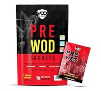 Pre Workout Sachets - 16 Sachets per Pouch | High Caffeine Pre Workout Supplement | PRE WOD Supplement for Crossfit WOD | Made in The UK by WOD Powders (16 Sachets, Lemon Drop)