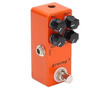 Preamp Guitar Effect Pedal True Bypass with Gain, Volume, Bass & Treble Controls - Durable Metal Orange Shell, LED Indicator for Easy Use, Compact Guitar Accessory for Electric