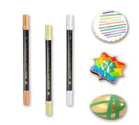 PREATOC Metallic Edible Markers - 3pcs Gold, Silver, Rose Gold Pens | Dual Tips, Food Grade, Shimmering Metallic Color, Food Color Pens for Cookie, Cake, Cupcake, Fondant and Baking Decorating