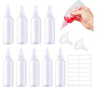 Prebarfun 10-Pack 100ml Squeezy Bottles with Nozzles, Plastic Squeezy Sauce Bottles Small, Clear Condiment bottle with Funnels Labels for Sauce Oil Ketchup DIY Crafts