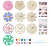 Prebarfun 10 Pcs Wooden Spinning Top Set, Handmade Painted Spinning Toys with Paint and Gemstone Stickers for DIY Crafts Art Projects Gifts for Boys and Girls