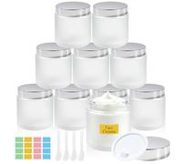 Prebarfun 120ml Glass Jars for Cream, 10Pcs Frosted Cosmetic Jars, Round Storage Containers with Sliver Lids and Inner Caps, for Face Creams, Lotions, Serums, Scrubs, Body Butters and Salve