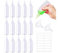 Prebarfun 16PCS 60ml Squeezy Bottles with Nozzles, Plastic Squeezy Sauce Bottles Small, Clear Condiment bottle with Funnels Labels for Sauce Oil Ketchup DIY Crafts