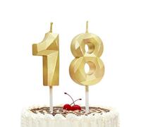 Prebarfun 18th Birthday Candles, Gold Number Candles 18, Happy Birthday Cake Toppers for Parties Weddings Company Anniversaries