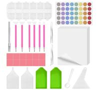 Prebarfun 28Pcs Diamond Art Accessories with 6 Painting Pens, Diamond Art Tools Kit with 10 Release Papers, 12 Grids Storage Box, Trays, Spoon, Labels, Tweezers for DIY Rhinestone Painting