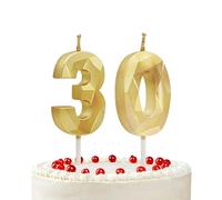 Prebarfun 30th Birthday Candles, Gold Number Candles 30, Happy Birthday Cake Toppers for Parties Weddings Company Anniversaries