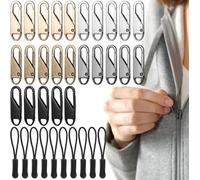Prebarfun 35 PCS Zipper Pull Replacement Metal, 5 Color Zipper Replacement Accessories, 10 PCS Black Spare Zip Pull, Removable Universal Zip Repairer for Luggage Suitcase Clothing Backpack Jackets