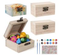 Prebarfun 4 PCS Wooden Box with Hinged Lid, Mini Unfinished Wooden Treasure Chest, DIY Craft Storage Organizer Box for Home Table Decoration, 6.8x6.8x4cm & 9x5.5x5cm