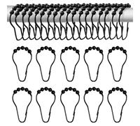 Prebarfun 40 Pcs Shower Curtain Hook Rings, Stainless Steel Roller Balls Bath Curtain Rings, Black Shower Rail Hooks for Bathroom Rods
