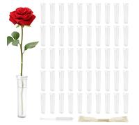 Prebarfun 50 Pcs Flower Water Tube, Reusable Plastic Test Tubes for Flowers - 7.2cm נ1.8cm Floral Test Tubes for Flower Arranging with Cleaning Brush & Rope - Keep Fresh & Decorative, Transparent