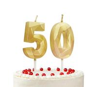 Prebarfun 50th Birthday Candles for Cakes, Gold Number Candles for Parties